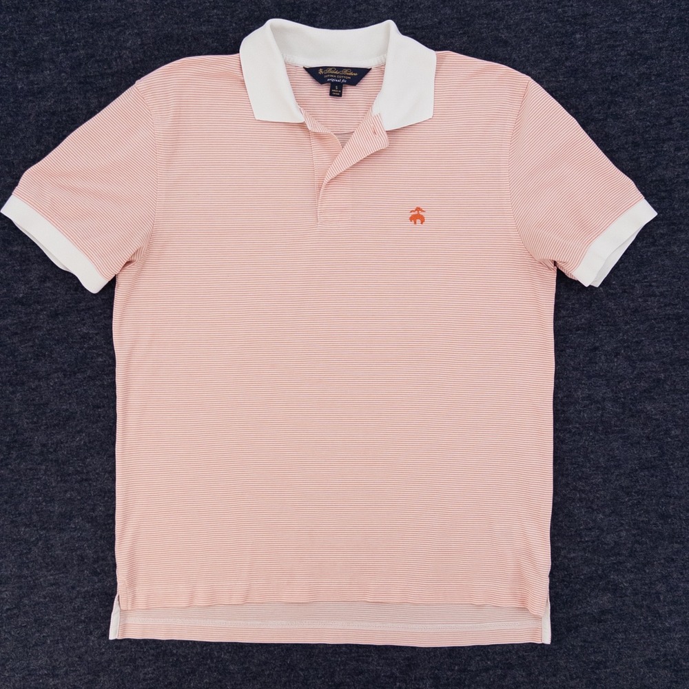 Brooks Brothers Supima Cotton Polo Shirt Mens Small Coral White Micro Stripe